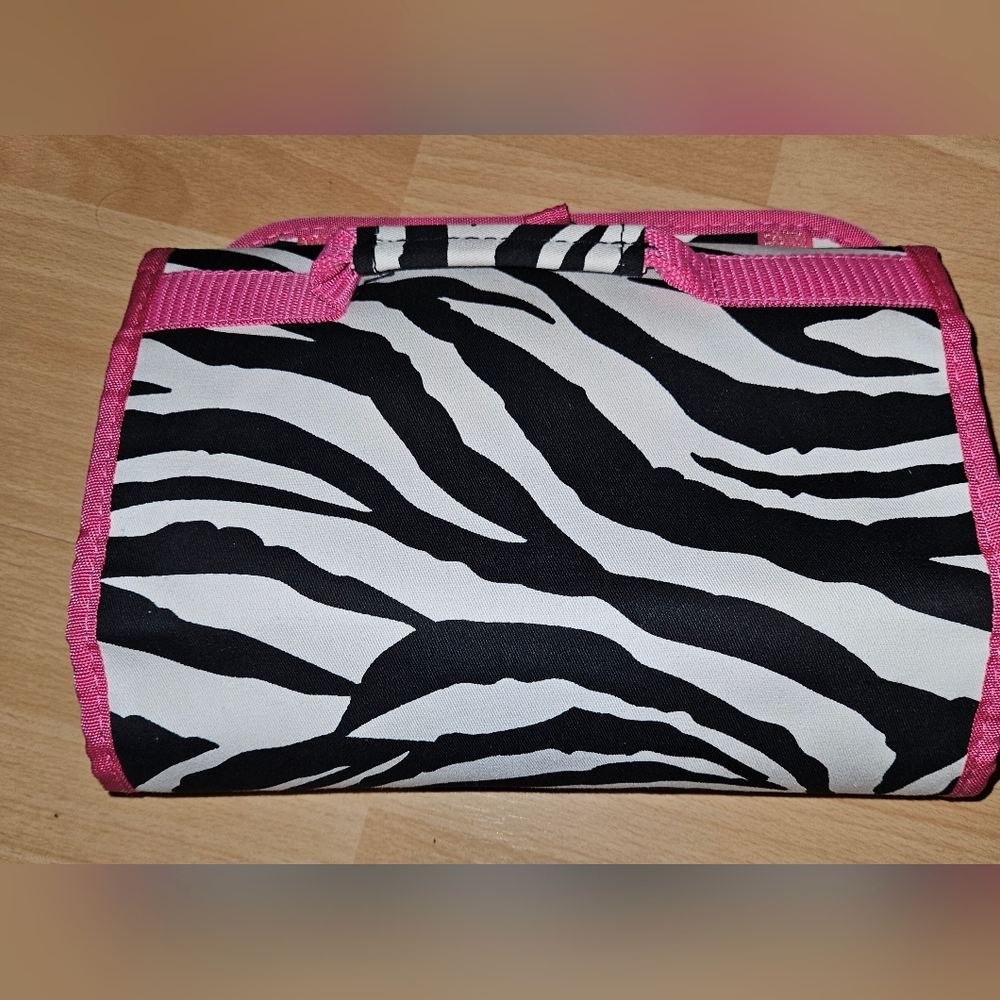 Women's Large Zebra Hanging Toiletry Cosmetic Organizer Bag 23x11"